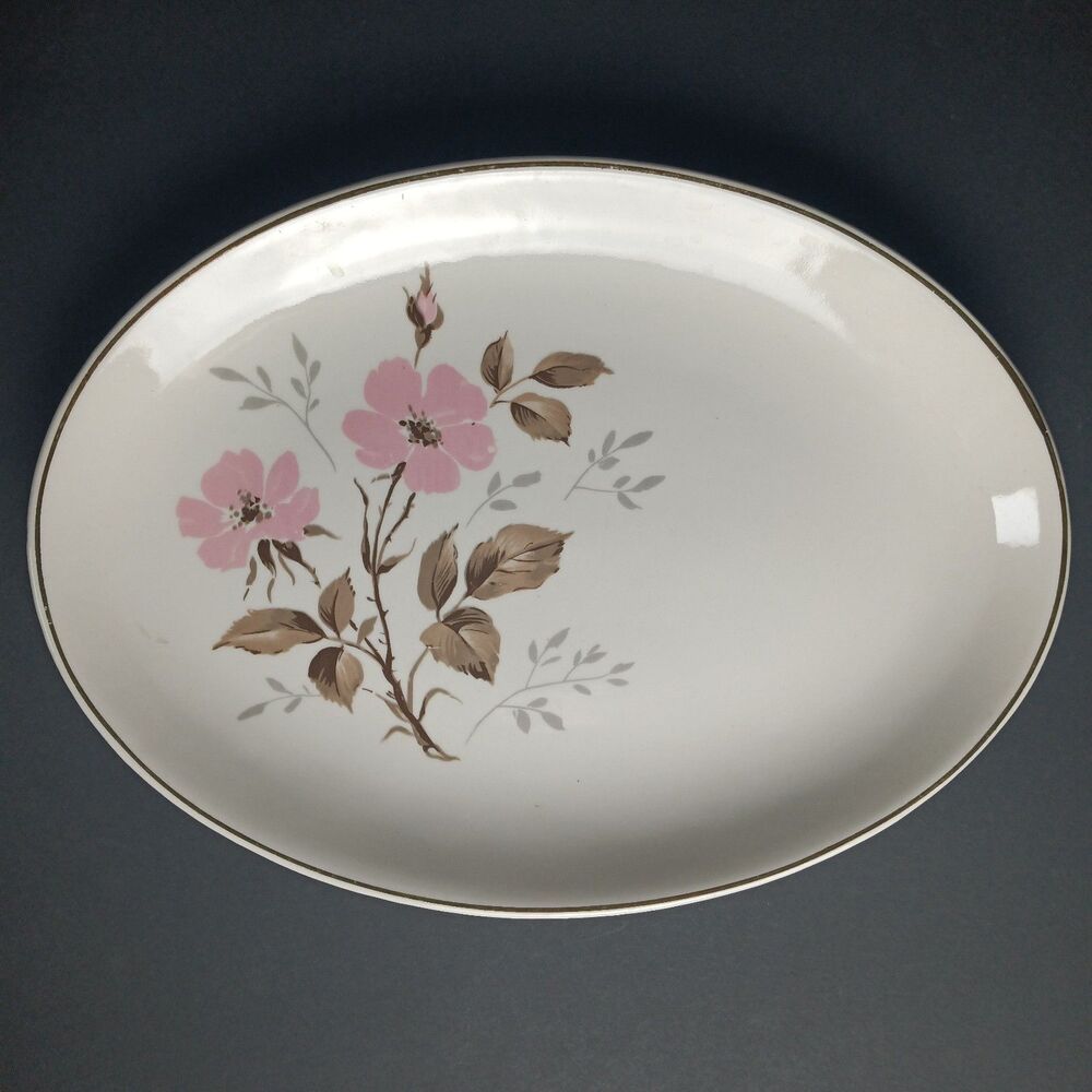 Vintage Mid-Century Oval Collectible Serving Platter Pink Dogwood Tea Garden